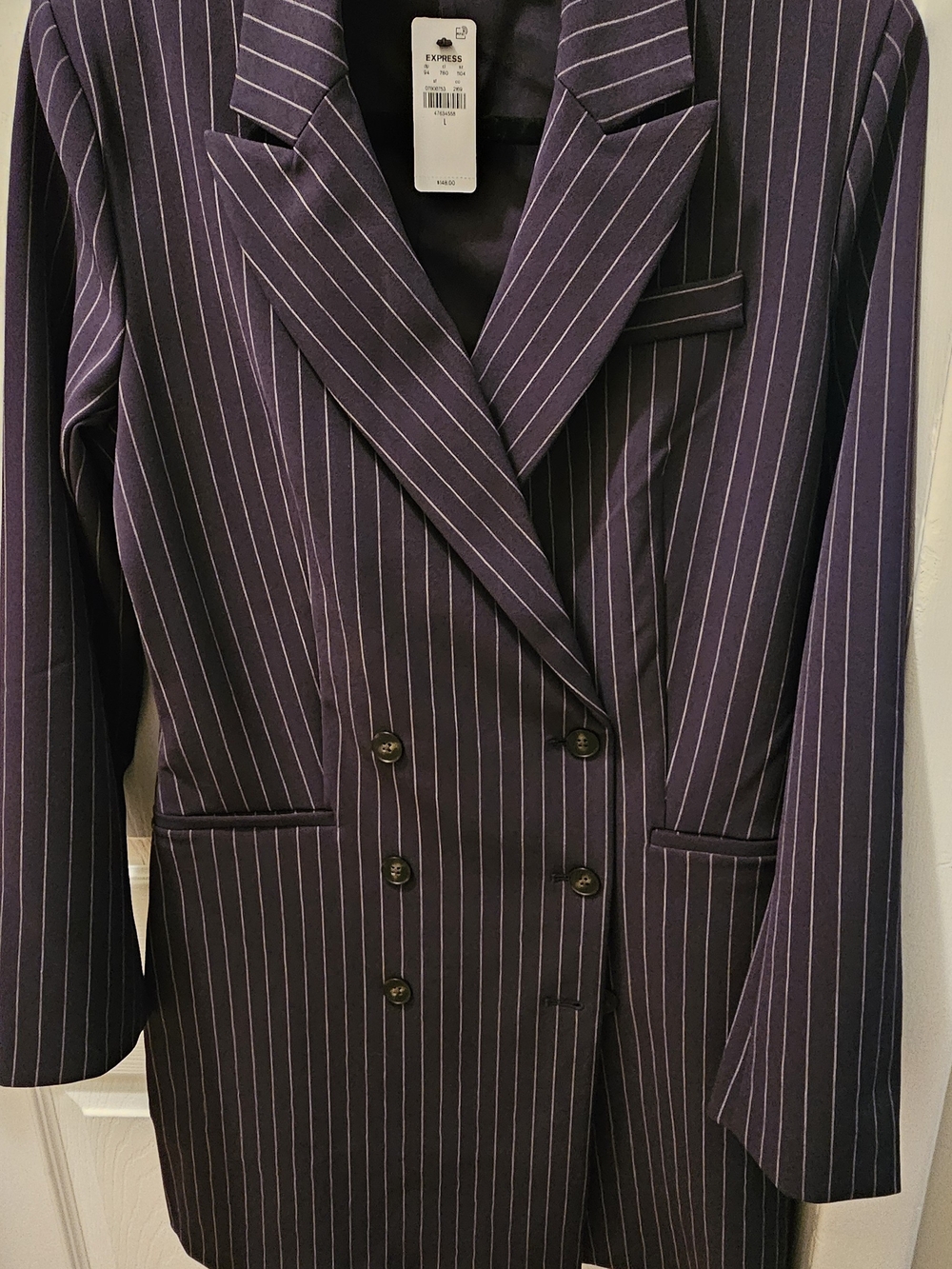 Express Double-Breasted Navy Pinstripe Blazer DRESS